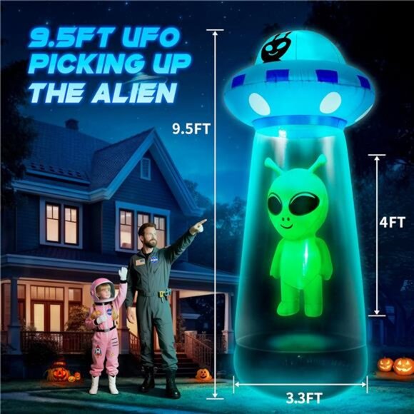 New 9.5Ft Towering Halloween Inflatables Decorations Outdoor UFO Alien, Huge - Picture 2 of 7